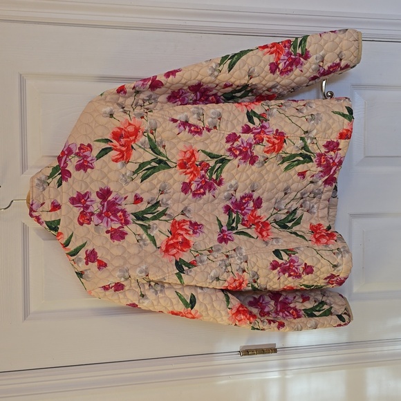 Lands' End Women's Quilted Floral Jacket Lightweight Coat  Ivory Green SZ Medium - Picture 3 of 15